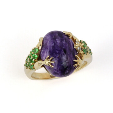 Featured image of this Women’s 14k Yellow Gold Lizard Purple & Green Stone, Diamond Ring