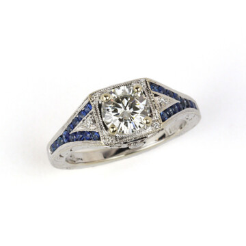 Featured image of this Women’s 14k White Gold, Diamond, Sapphire Vintage Style Ring EGL Cert