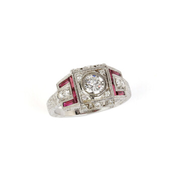 Featured image of this Women’s 14k White Gold Diamond, Ruby Ring EGL Cert