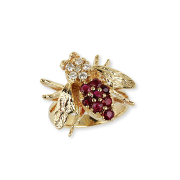 Featured image of this Women’s 14k Yellow Gold Ruby & Diamond Bee Ring