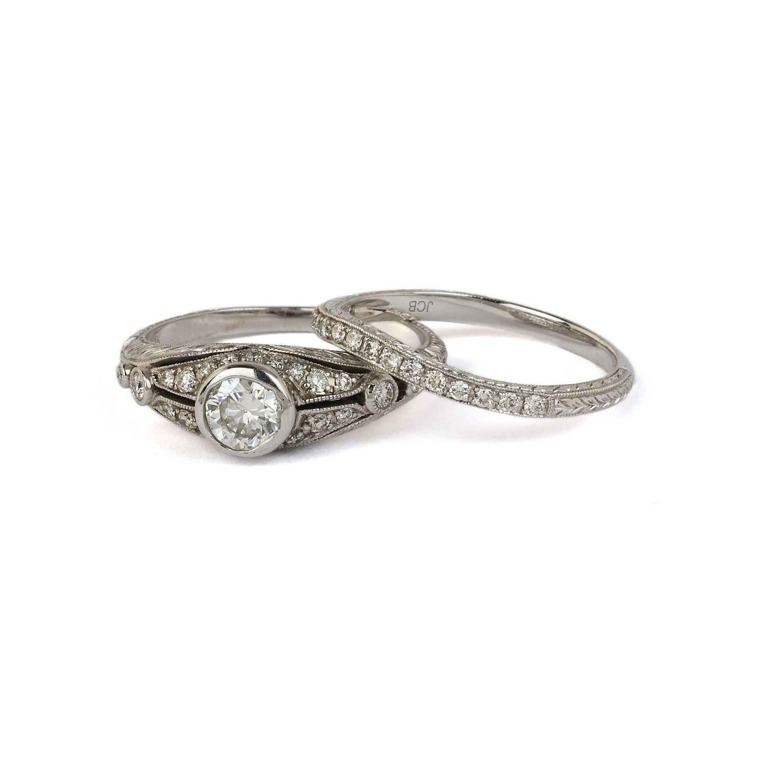Gallery image of this Women’s 14k White Gold Diamond Bridal Ring Set EGL Cert.