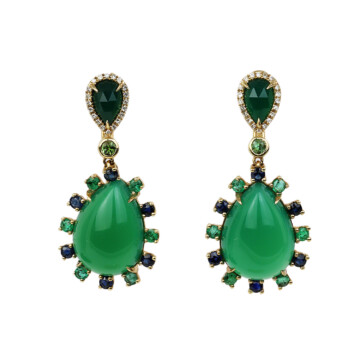 Featured image of this Fischer Women’s 14k Yellow Gold Diamond, Emerald, Agate, Sapphire Dangle Earrings