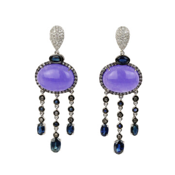 Featured image of this Fischer Women’s 14k White Gold Diamond, Jadeite, Sapphire Dangle Earrings