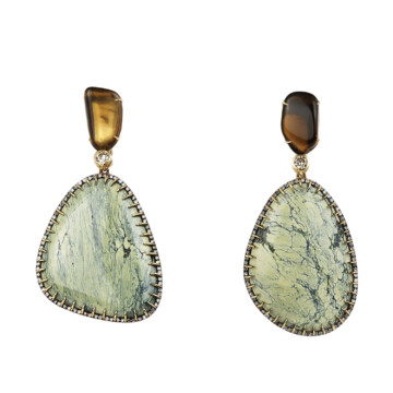 Featured image of this Fischer Women’s 14k Yellow Gold Diamond, Smoky Quartz, Turquoise Dangle Earrings