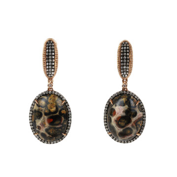 Featured image of this Fischer Women’s 14k Rose Gold Diamond, Leopard Jasper Dangle Earrings
