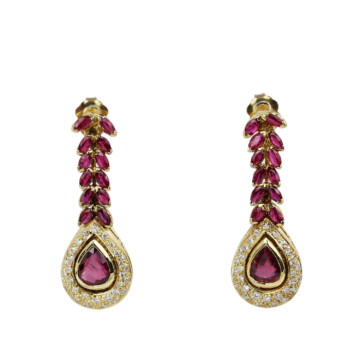 Featured image of this Women’s 18k Yellow Gold Diamond, Ruby Dangle Earrings