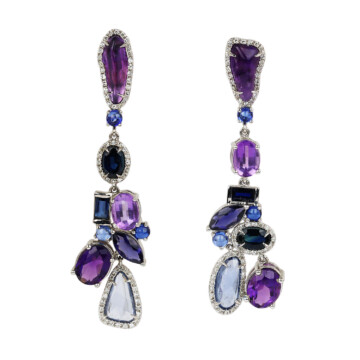 Featured image of this Fischer Women’s 14k White Gold Amethyst, Diamond, Sapphire Dangle Earrings