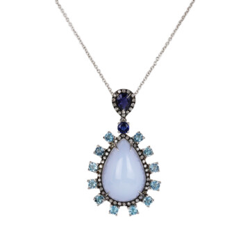 Featured image of this Fischer Women’s 14k White Gold Diamond, Chalcedony, Sapphire Necklace
