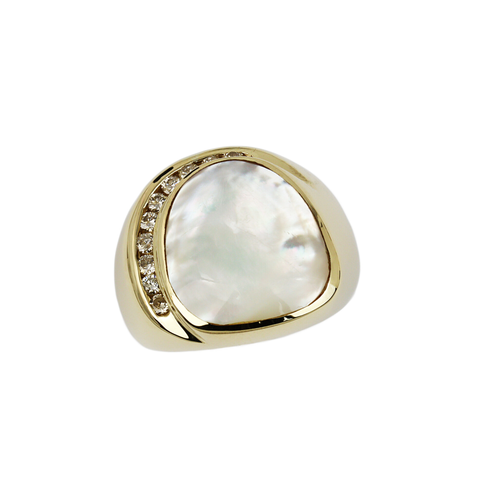 Gallery image of this Men’s 14k Yellow Gold Diamond, Mother of Pearl Ring Size 6