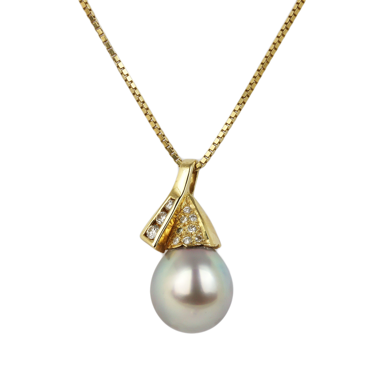 Featured image of this Women’s 14k Yellow Gold Diamond, Tahitian Pearl Necklace