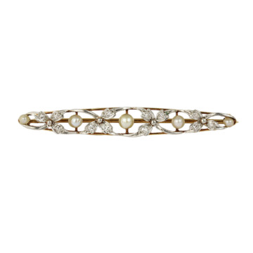 Featured image of this Women’s Vintage 14k Yellow Gold Diamond, Pearl Brooch
