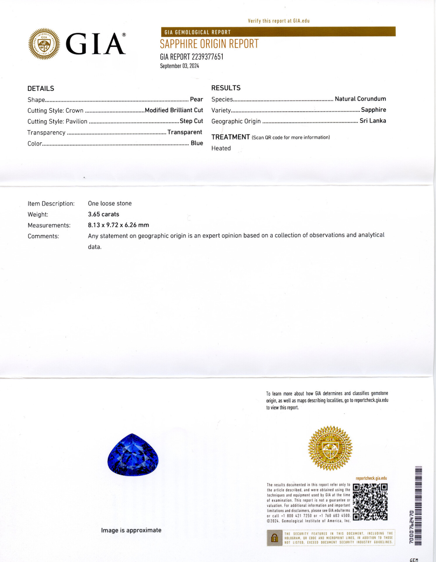 Gallery image of this Women’s 18k Yellow Gold Diamond, Sapphire Pendant GIA Cert