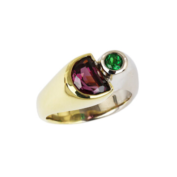 Featured image of this Women’s 18k Yellow & White Gold Rhodolite Garnet & Tsavorite Garnet Ring