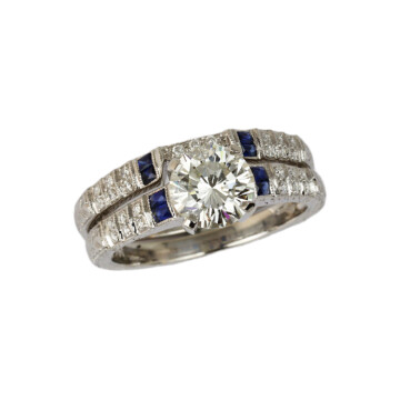 Featured image of this Women’s 14k White Gold Diamond, Sapphire Bridal Ring Set EGL Cert