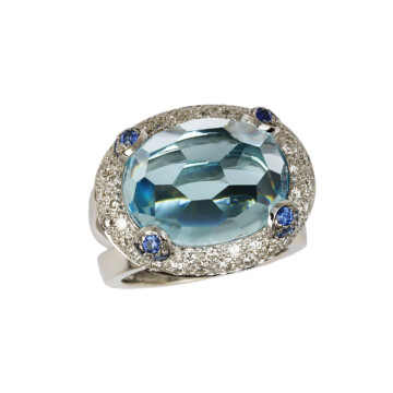 Featured image of this Women’s 18k White Gold Diamond, Sapphire, Blue Topaz Ring