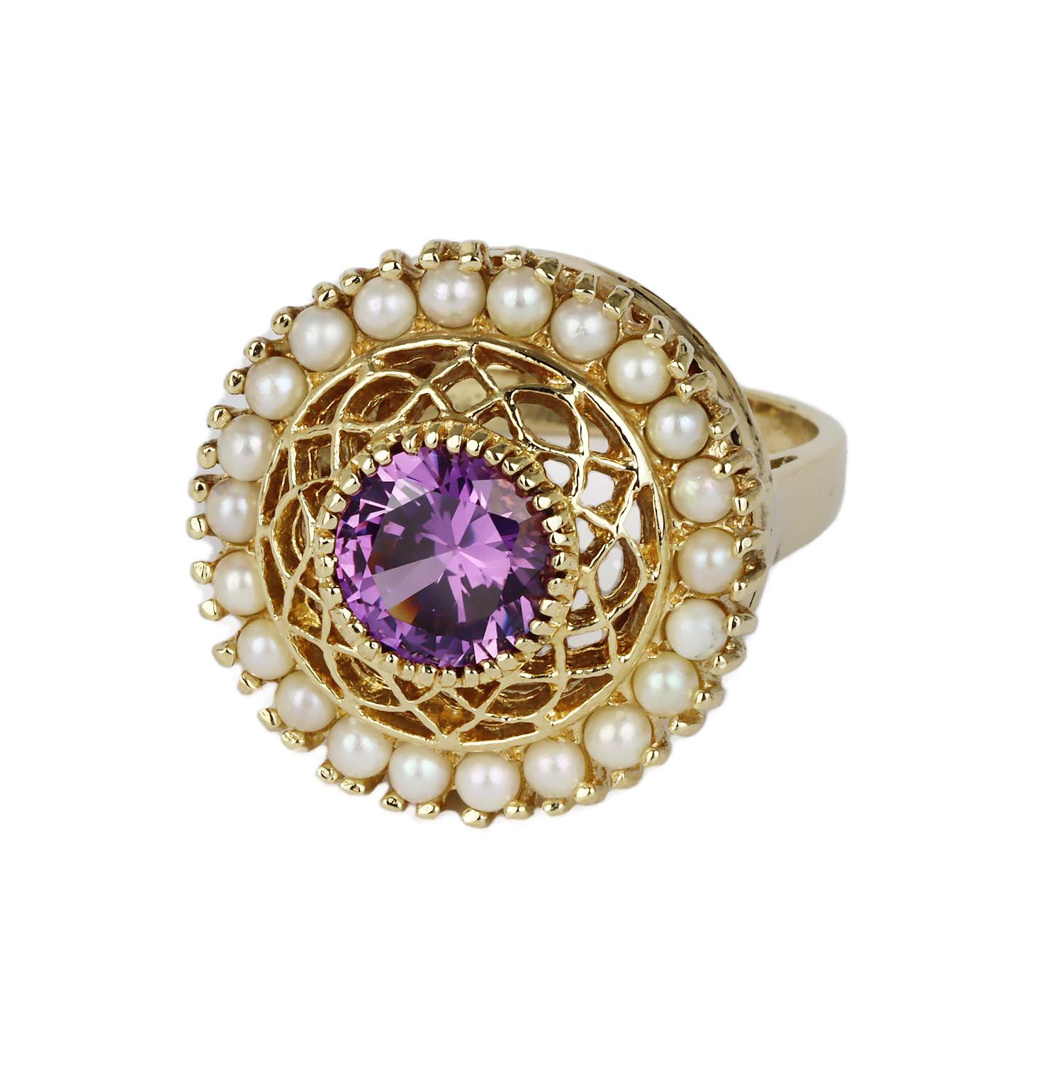 Gallery image of this Women’s 14k Yellow Gold Pearl, Syn. Sapphire Size 7 Ring