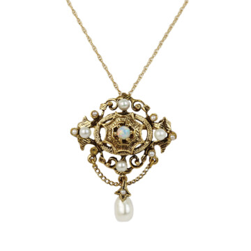 Featured image of this Women’s Vintage 14k Yellow Gold, Opal, Pearl Necklace