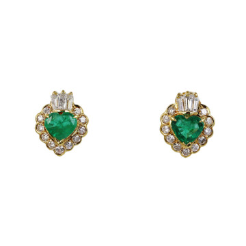 Featured image of this Women’s 18k Yellow Gold, Diamond, Emerald Stud Earrings