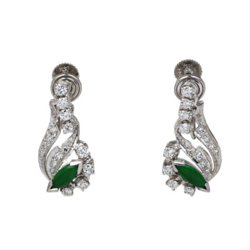 Featured image of this Women’s Vintage 18k White Gold, Diamond, Jade Earrings