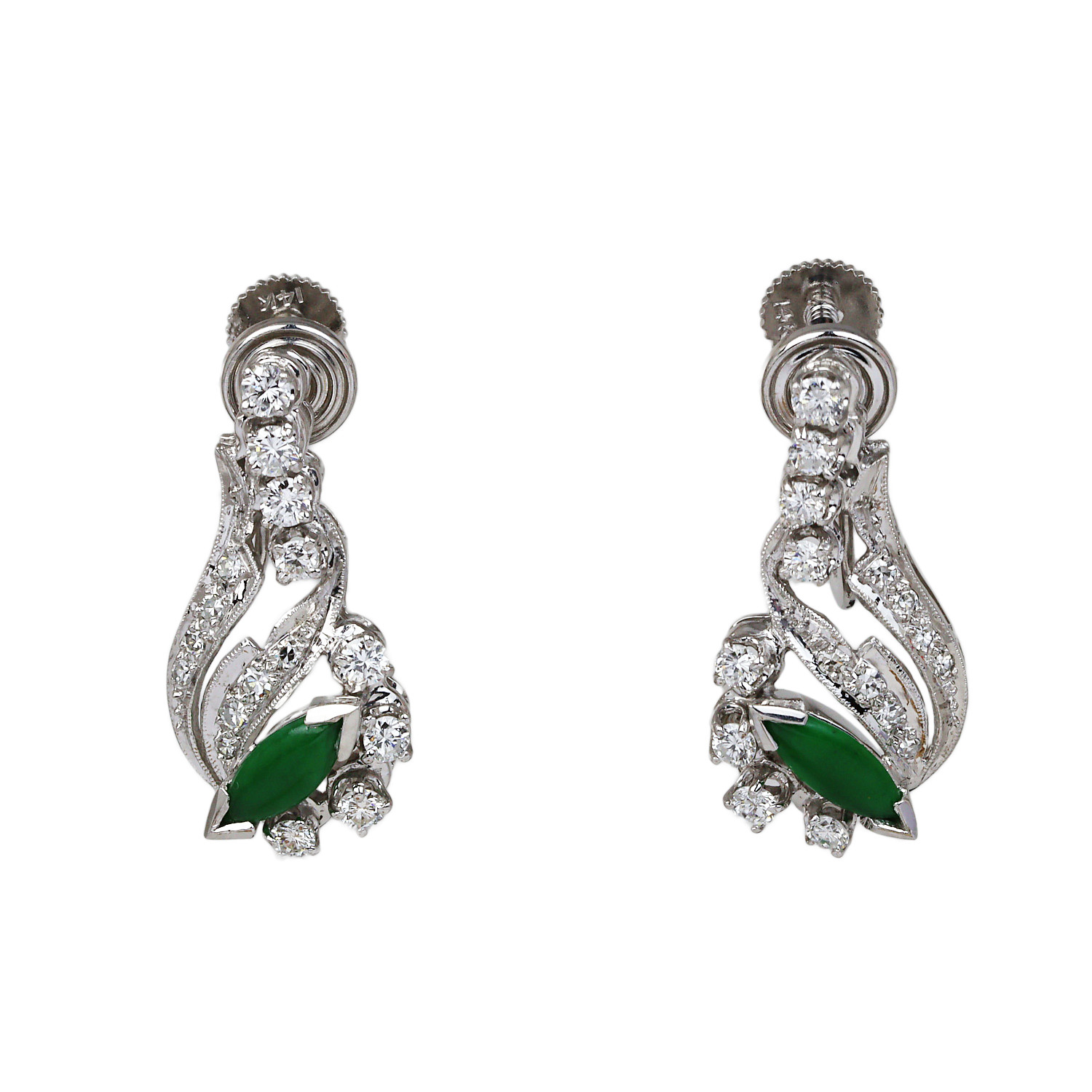Featured image of this Women’s Vintage 18k White Gold, Diamond, Jade Earrings