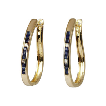 Featured image of this Women’s 14k Yellow Gold Diamond, Sapphire Hoop Earrings