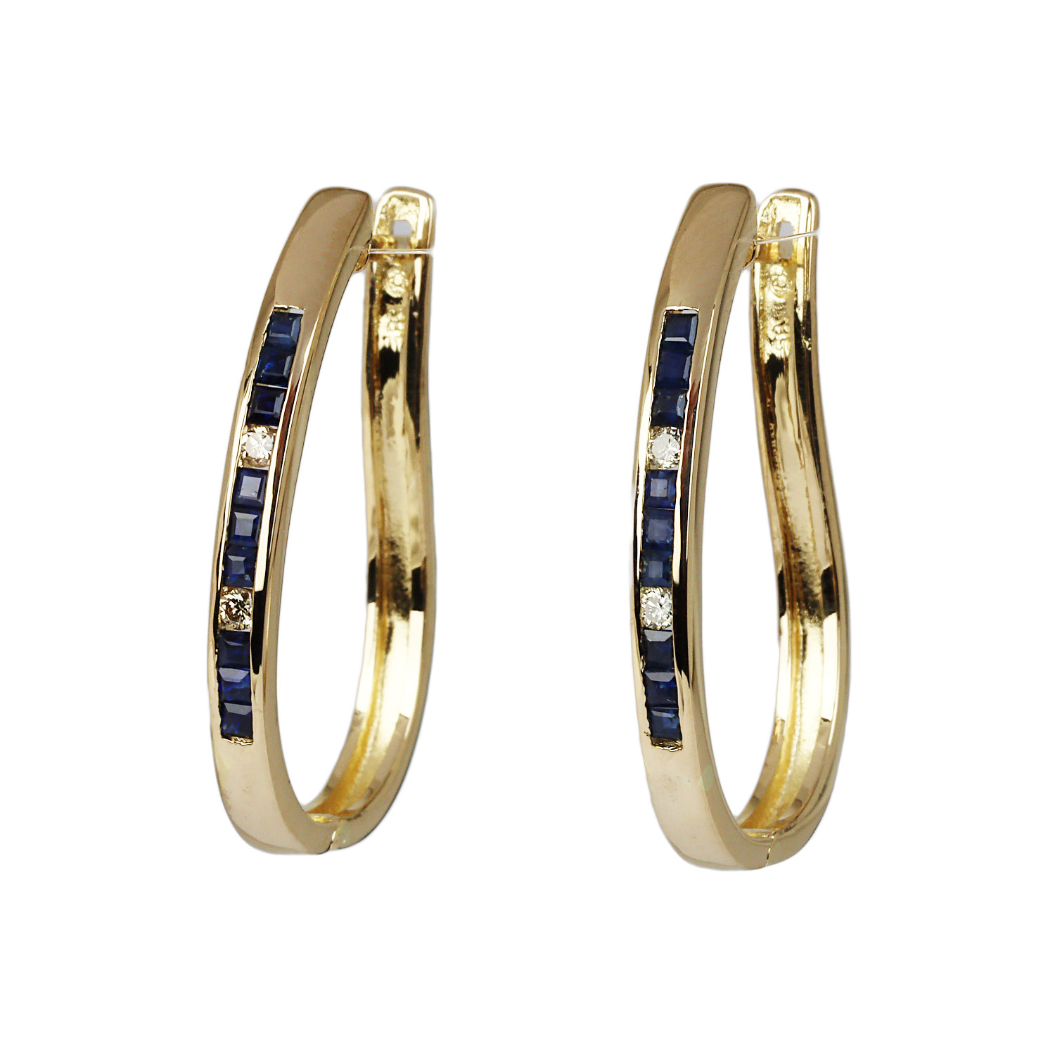 Featured image of this Women’s 14k Yellow Gold Diamond, Sapphire Hoop Earrings