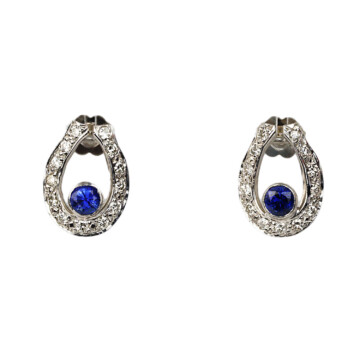 Featured image of this Women’s 14k White Gold, Diamond, Sapphire Horseshoe Stud Earrings