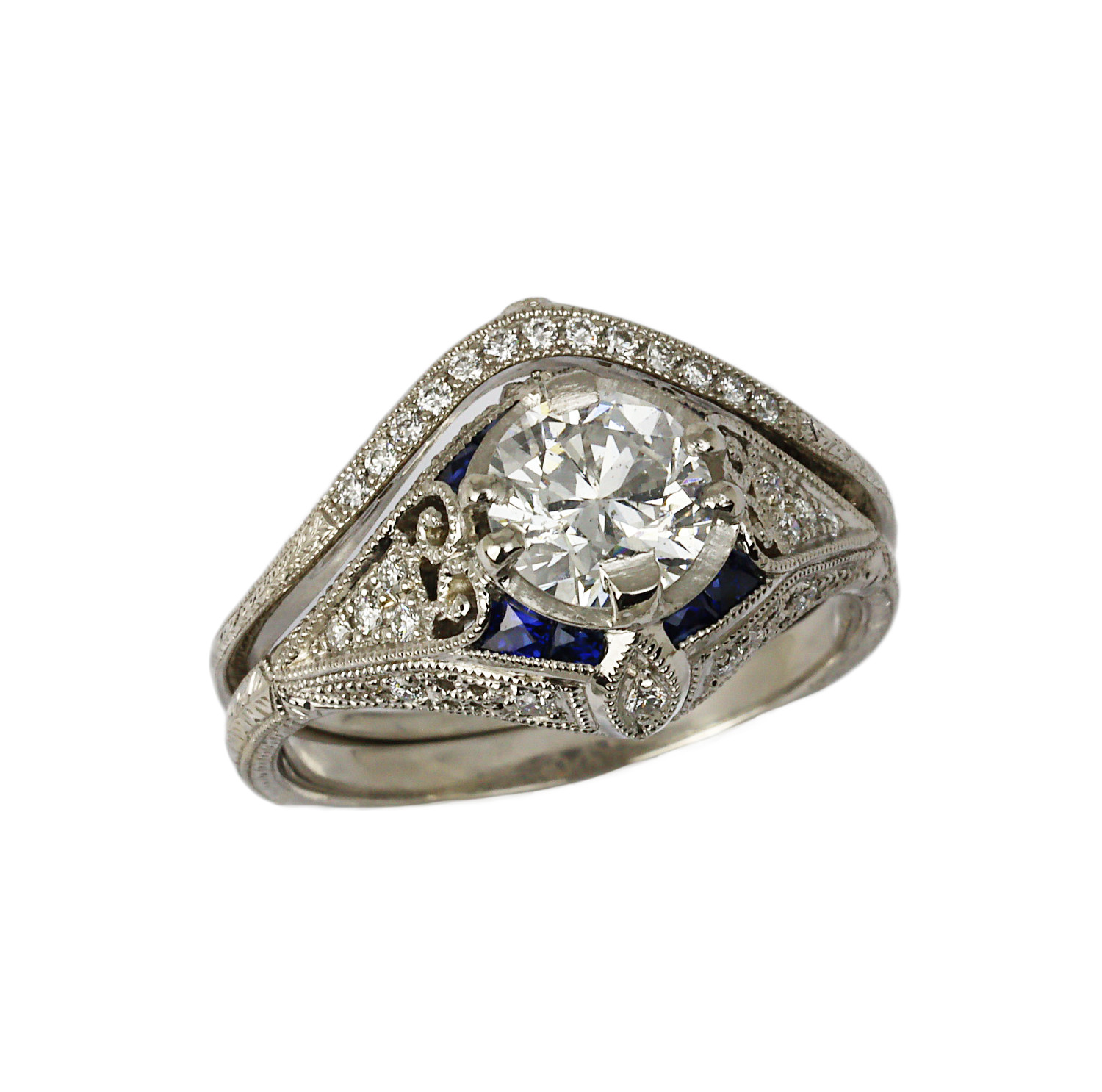 Featured image of this Women’s Platinum Diamond, Sapphire Bridal Ring Set Size 6.5 GIA Cert