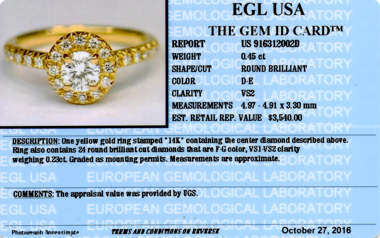 Gallery image of this Women’s 14k Yellow Gold Diamond Bridal Ring Size 6 EGL Cert