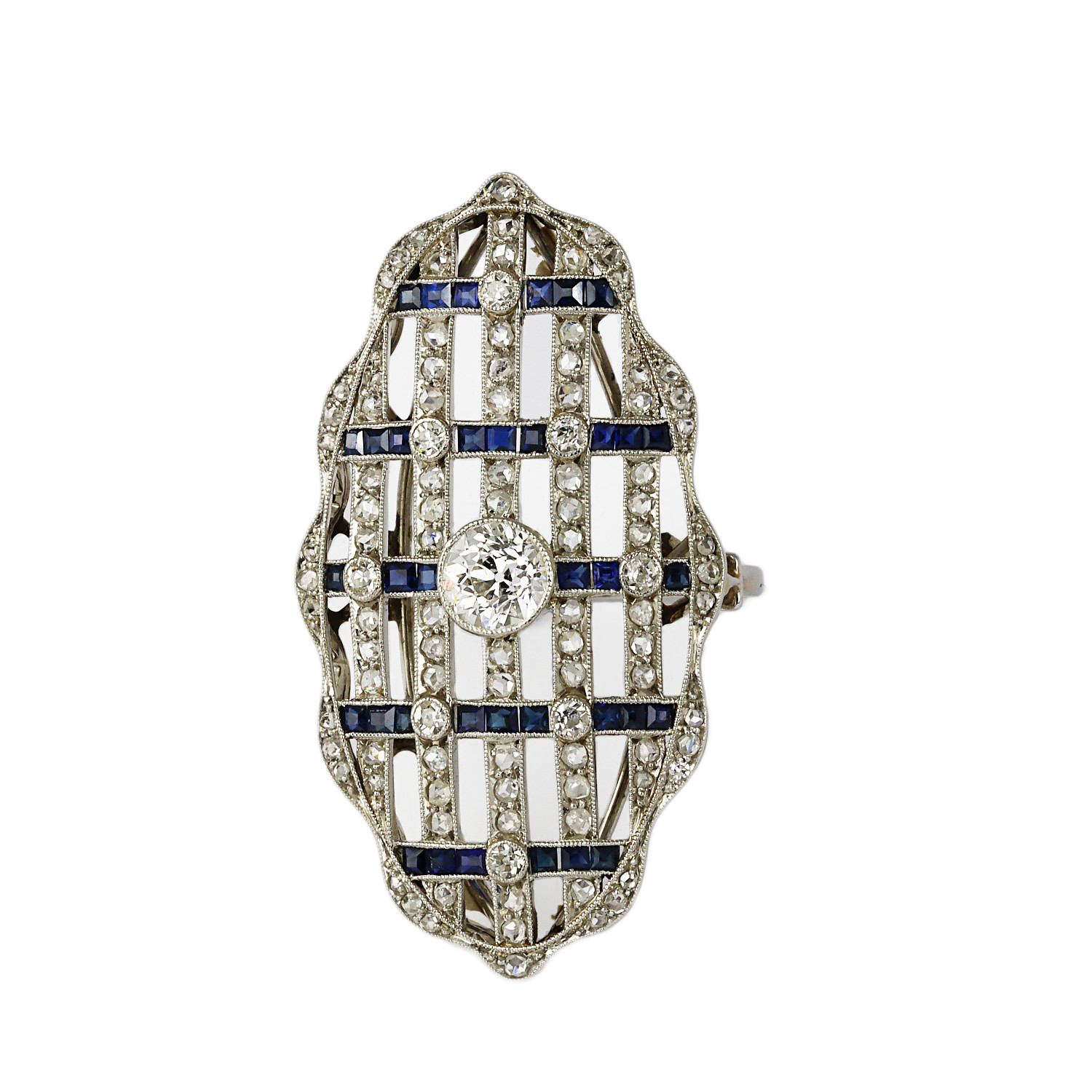 Gallery image of this Antique Women’s Platinum Diamond, Sapphire Ring Size 7.75