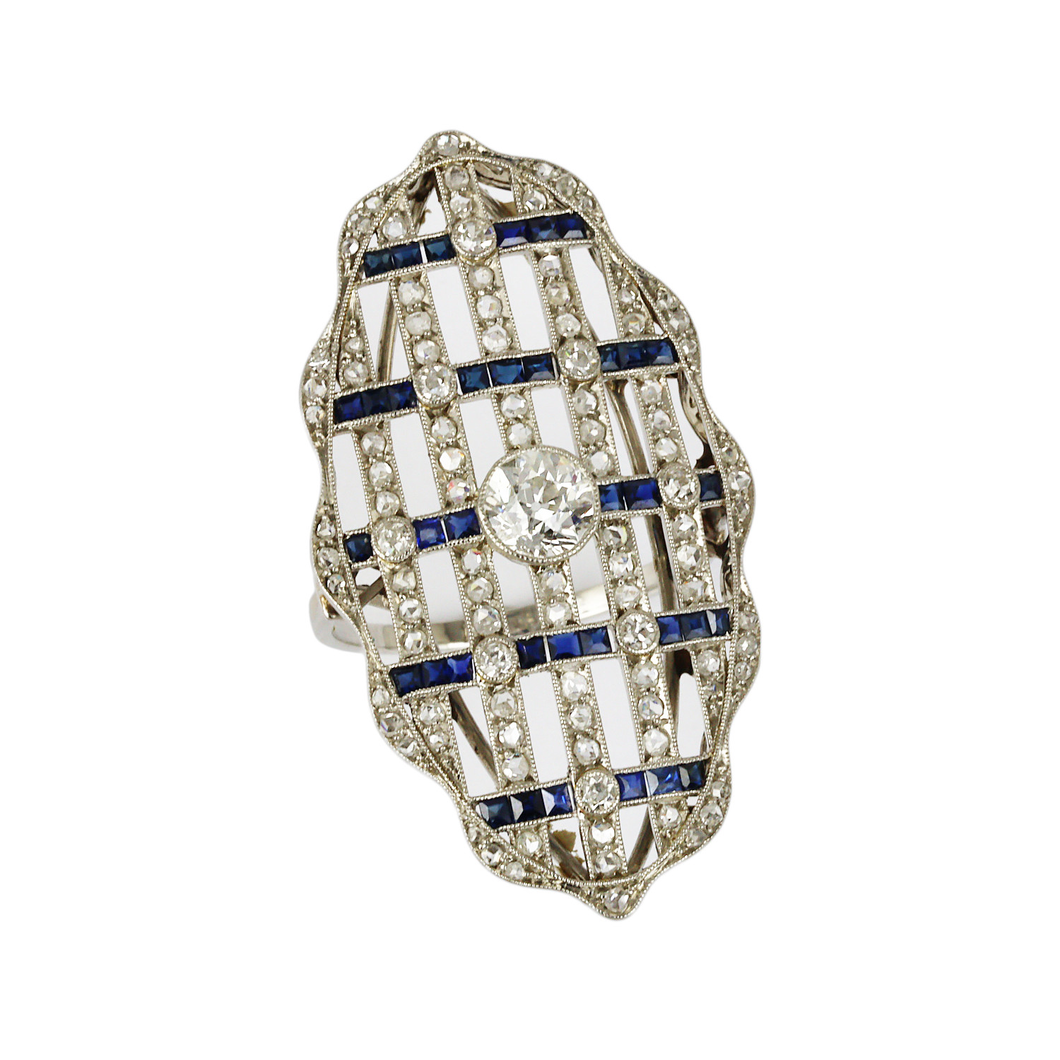 Featured image of this Antique Women’s Platinum Diamond, Sapphire Ring Size 7.75