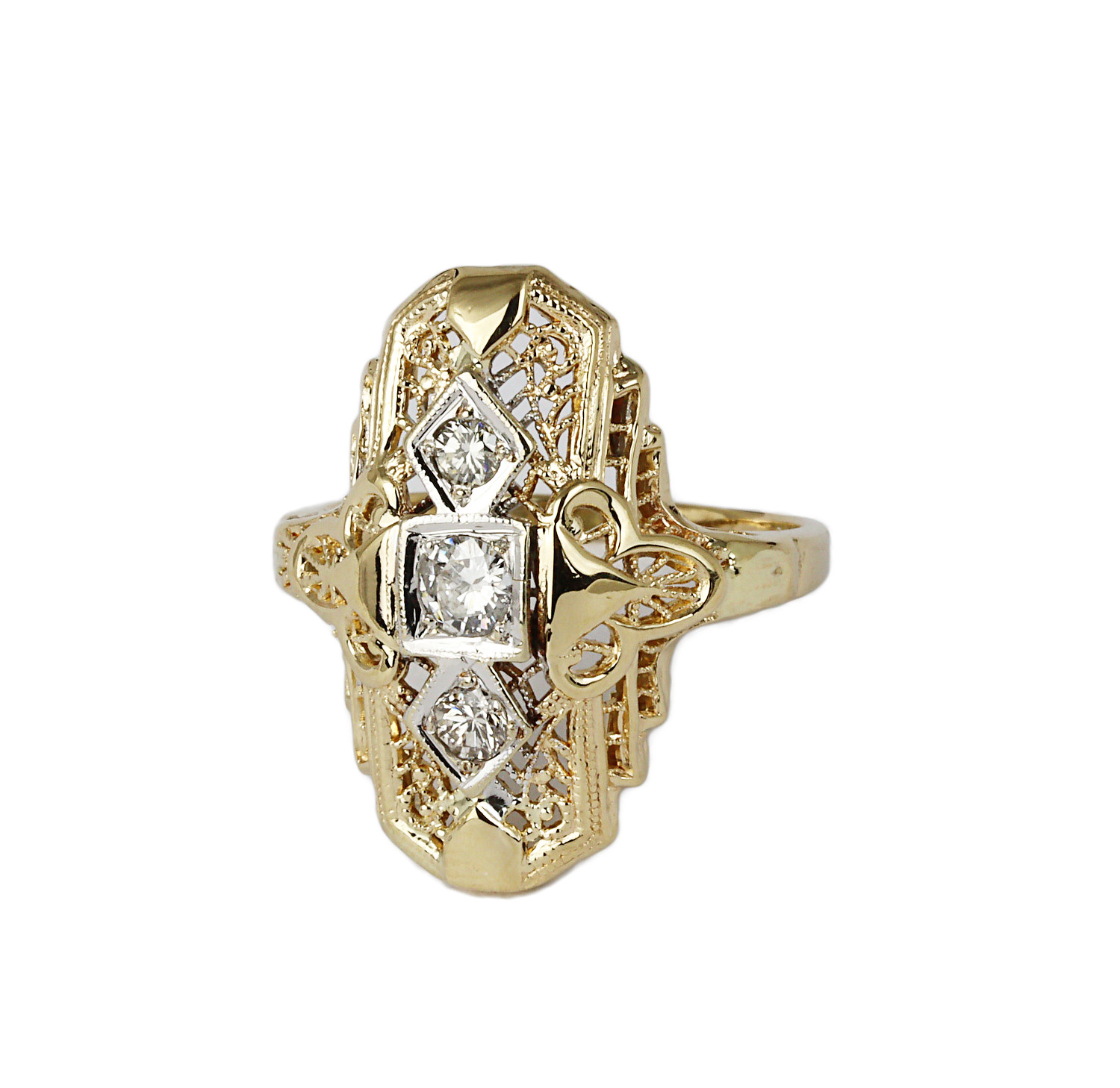 Gallery image of this Vintage Women’s 14k Yellow & White Gold Diamond Ring Size 6.25