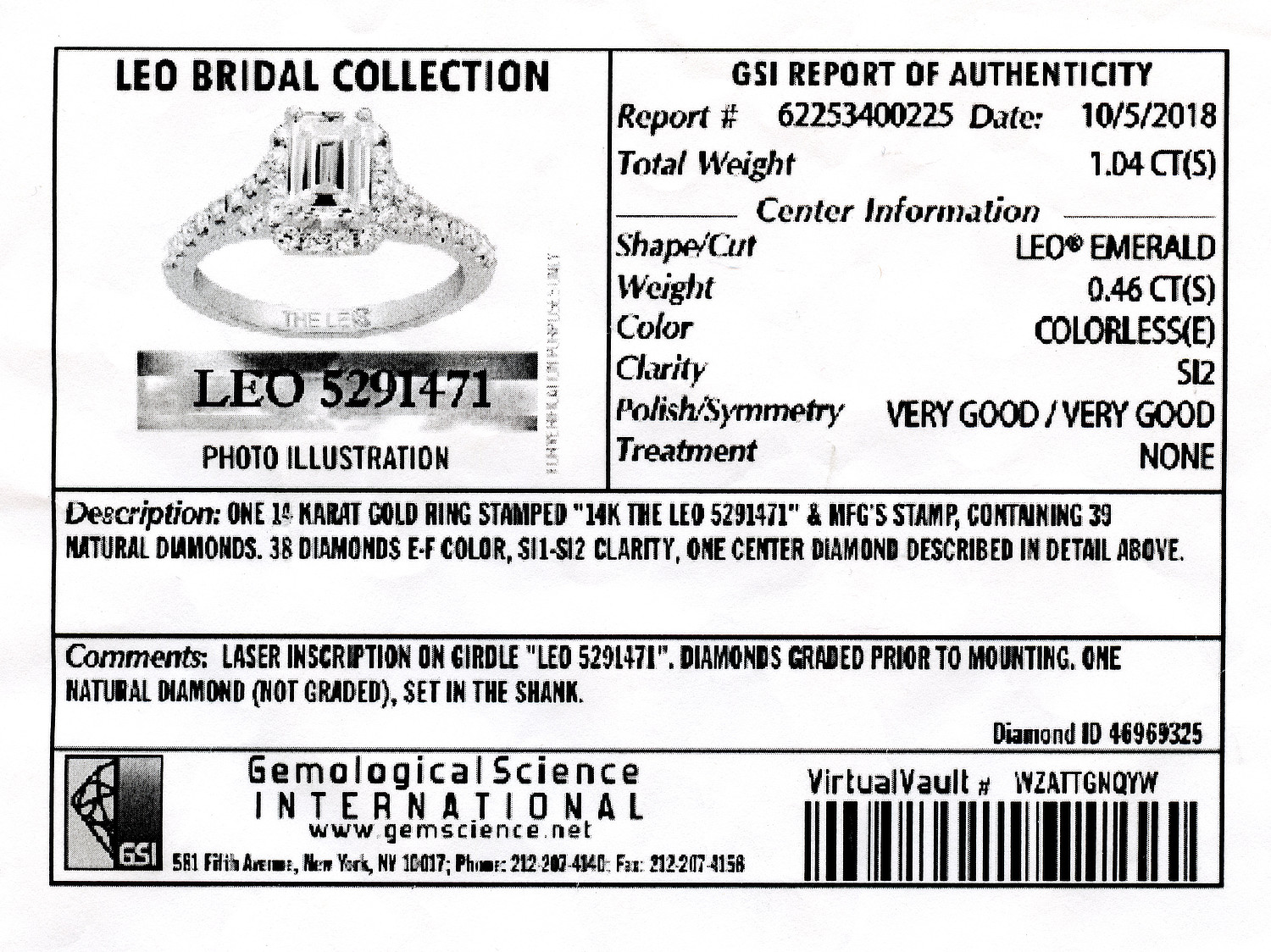 Gallery image of this LEO Women’s 14k White Gold Diamond Bridal Ring Size 6.75 GSI Cert