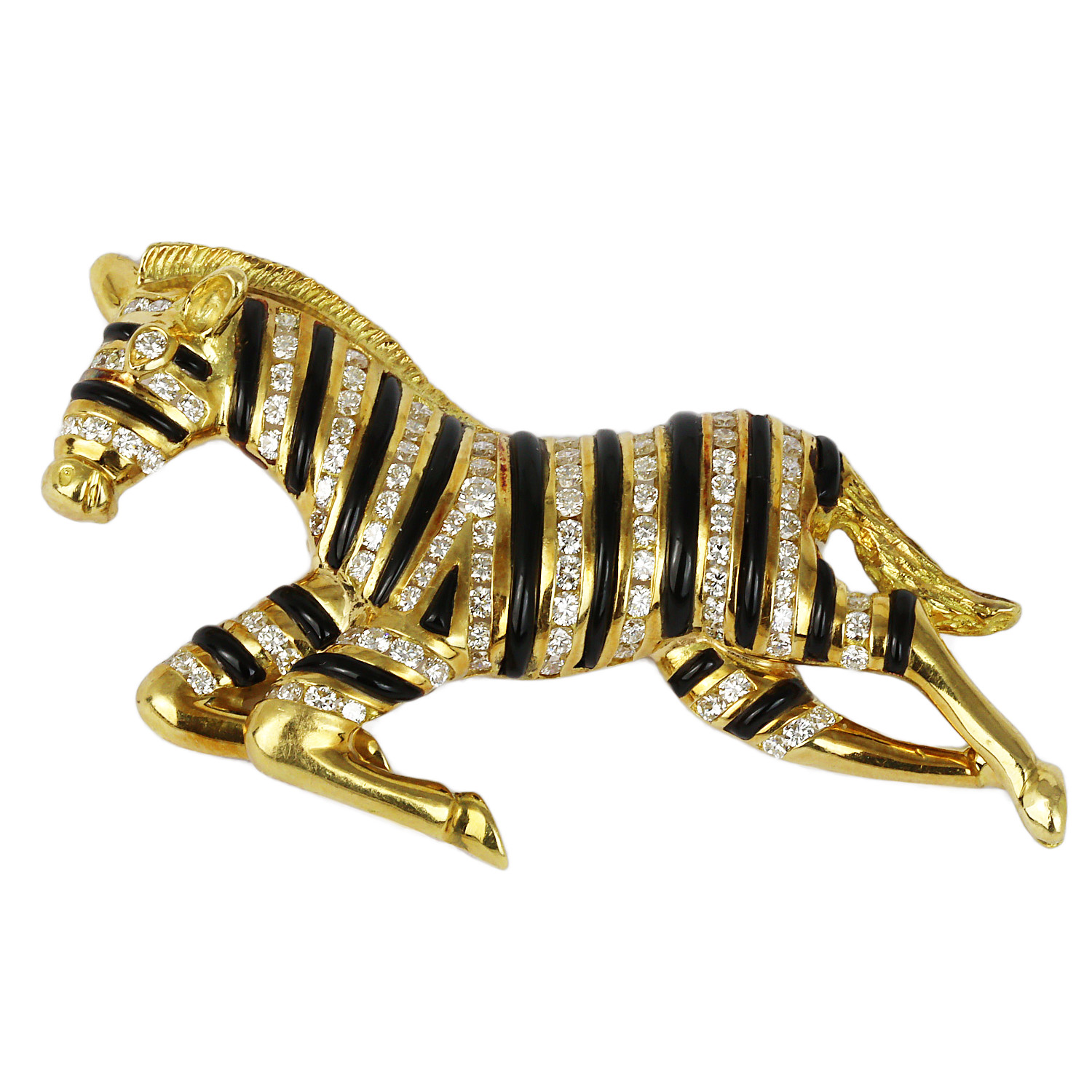 Featured image of this Women’s 18k Yellow Gold Diamond Zebra Brooch
