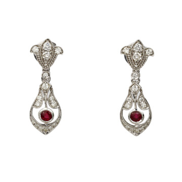 Featured image of this Women’s 14k White Gold Diamond, Ruby Stud Earrings