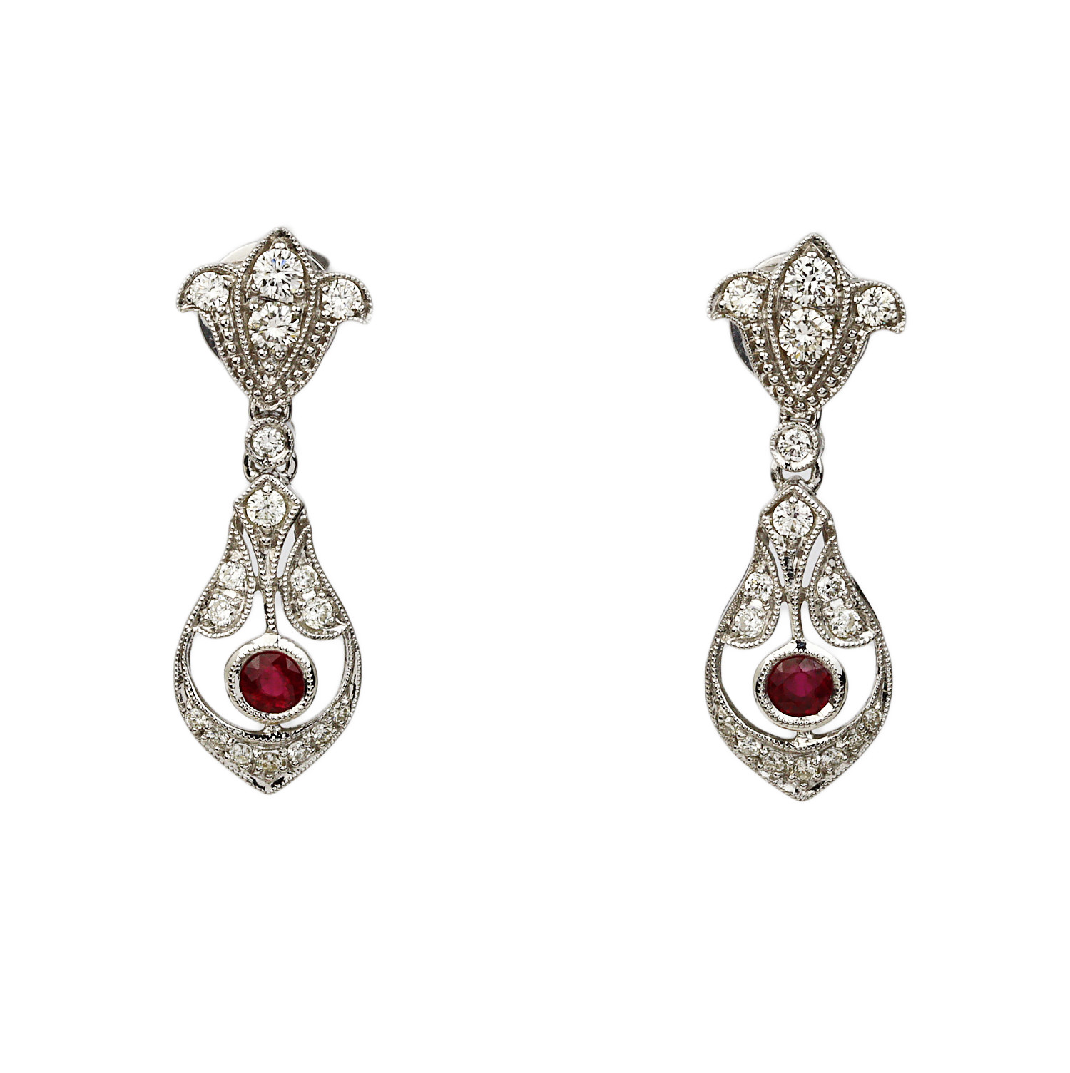 Featured image of this Women’s 14k White Gold Diamond, Ruby Stud Earrings