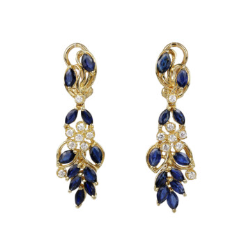 Featured image of this Women’s 14k Yellow Gold Diamond, Sapphire Dangle Earrings