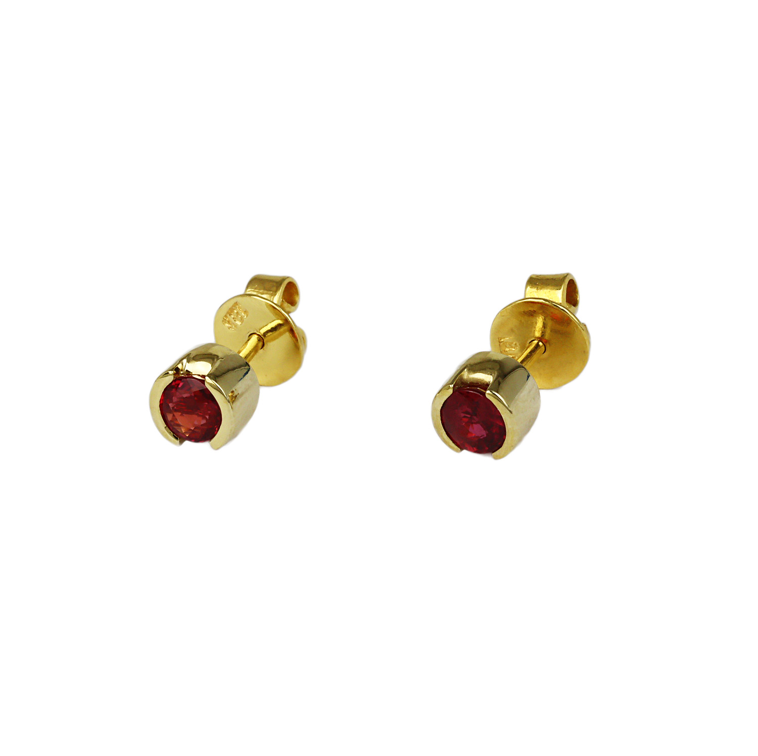 Gallery image of this Women’s 18k Yellow Gold, Pigeon Blood Ruby Stud Earrings