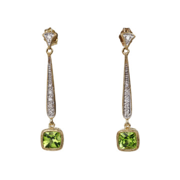 Featured image of this Women’s 14k Yellow Gold, Peridot, Diamond Dangle Earrings