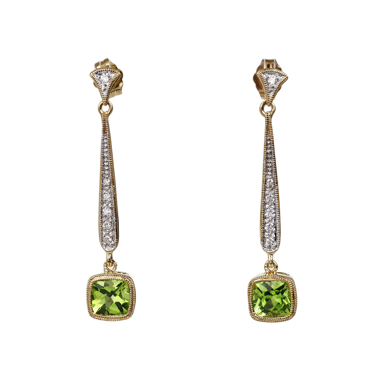 Featured image of this Women’s 14k Yellow Gold, Peridot, Diamond Dangle Earrings