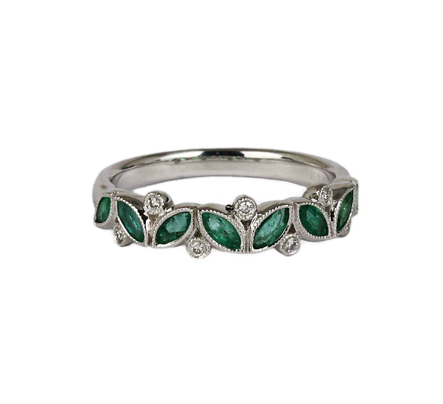 Gallery image of this Fischer Women’s 14k White Gold, Diamond, Emerald Ring Size 6