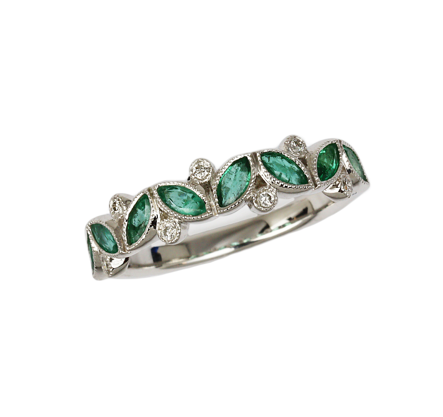 Featured image of this Fischer Women’s 14k White Gold, Diamond, Emerald Ring Size 6