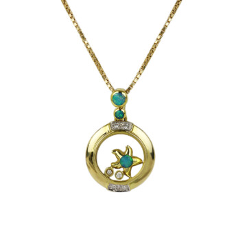 Featured image of this Women’s 14k Yellow Gold, Diamond, Opal Starfish Necklace