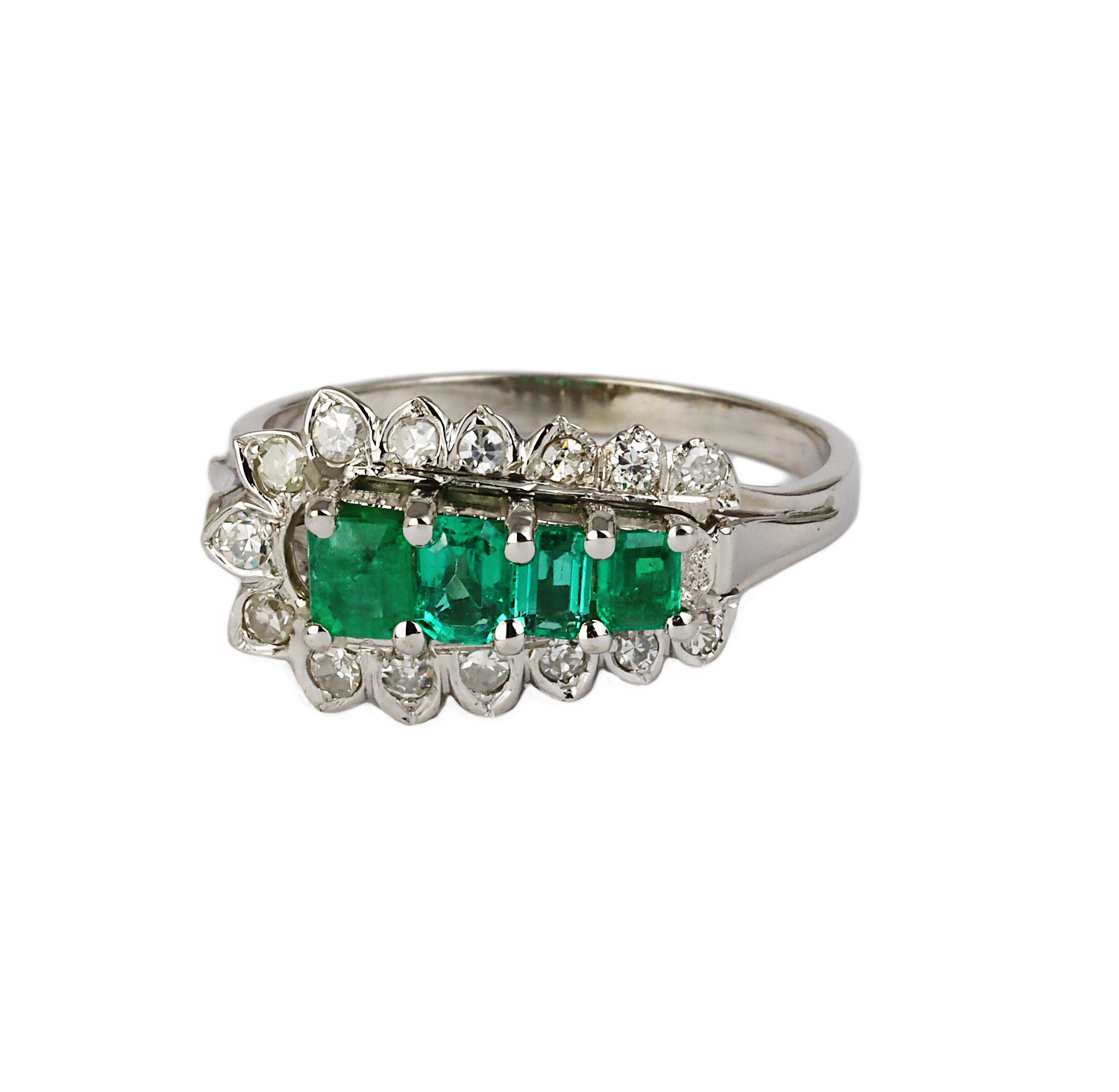 Gallery image of this Women’s 14k White Gold, Diamond, Emerald Ring Size 11.5