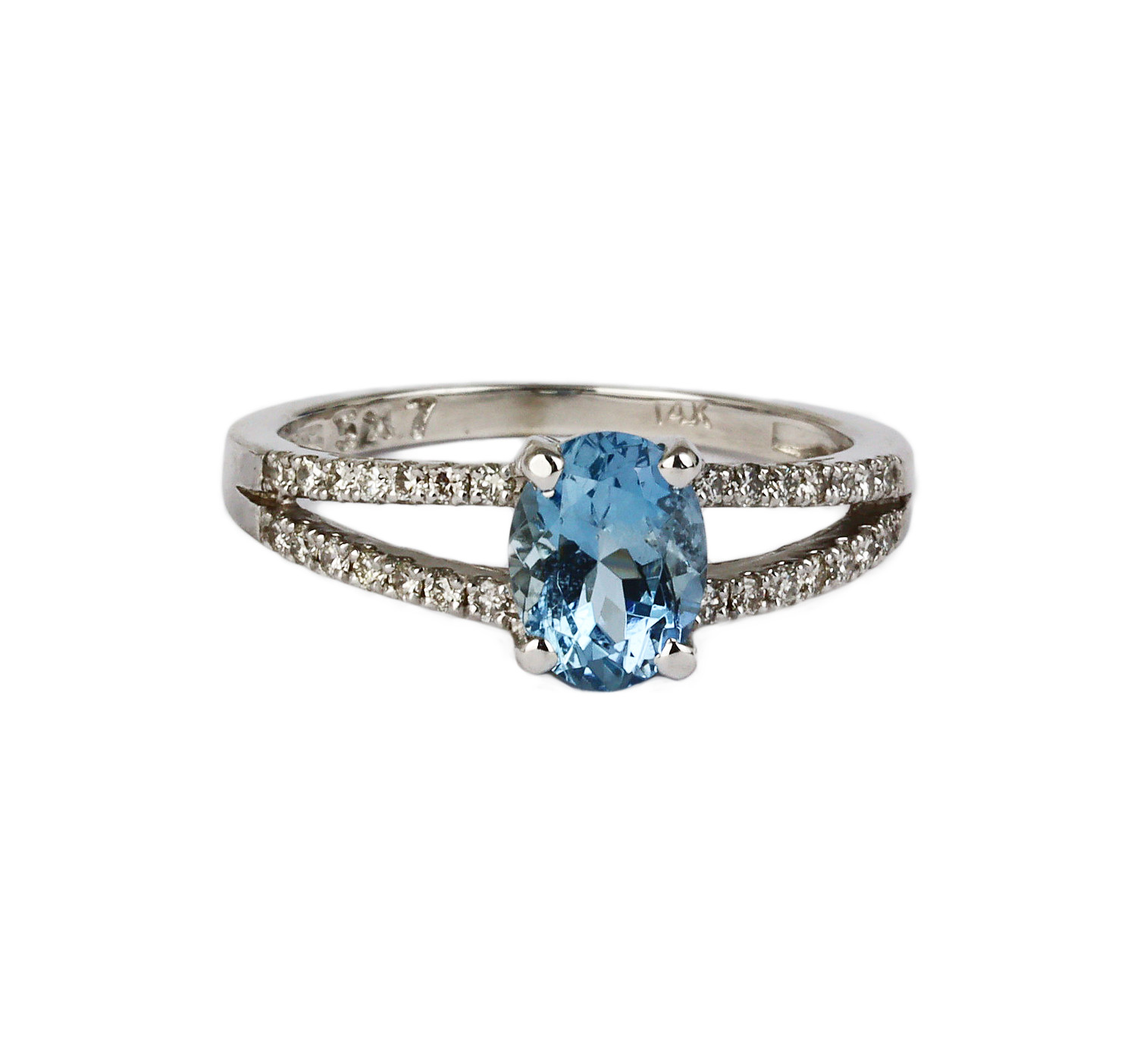 Gallery image of this Women’s 14k White Gold Aquamarine, Diamond Ring Size 6.75