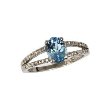 Featured image of this Women’s 14k White Gold Aquamarine, Diamond Ring Size 6.75