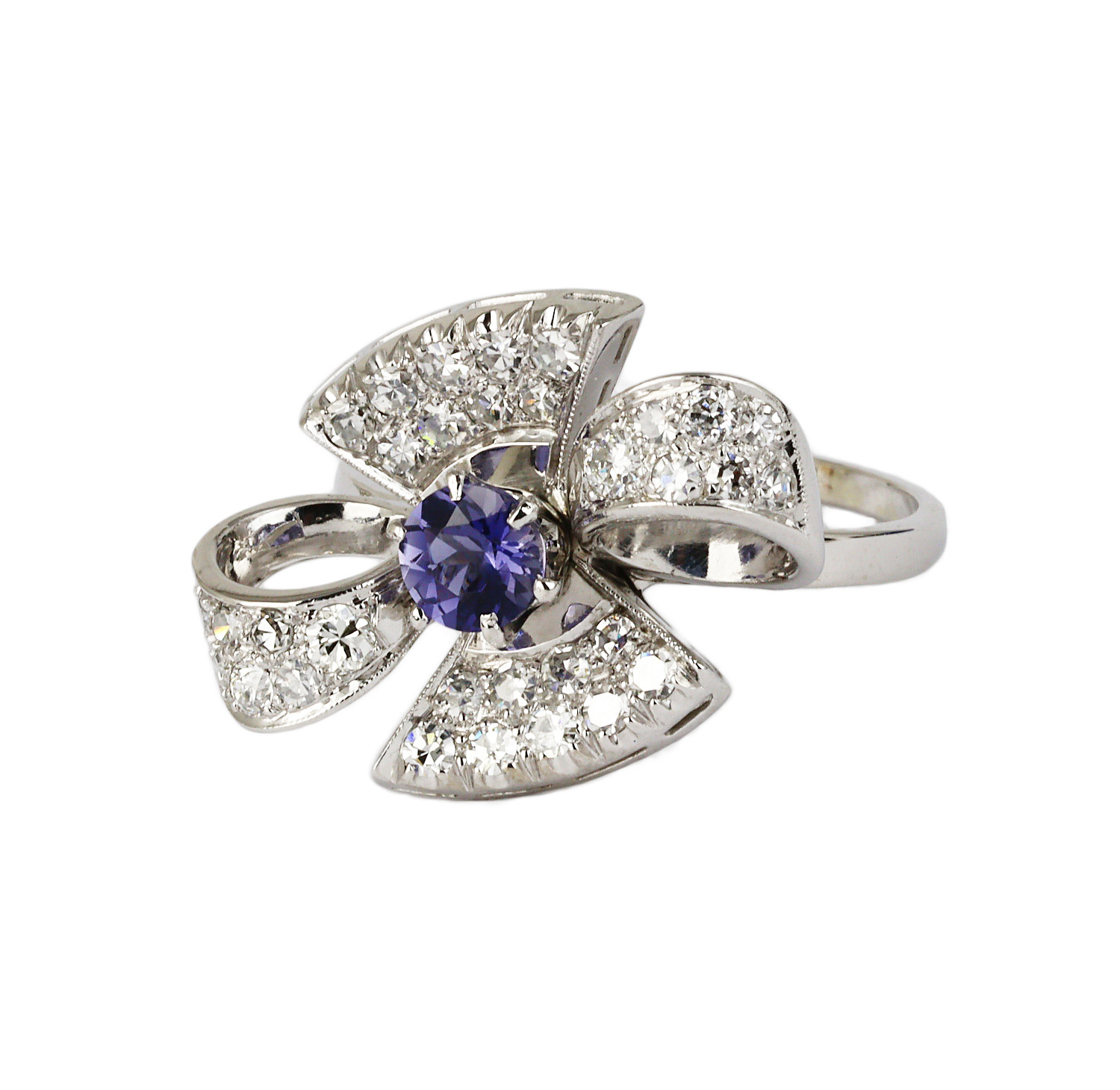 Gallery image of this Women’s 14k White Gold, Diamond, Iolite Bow Ring Size 9