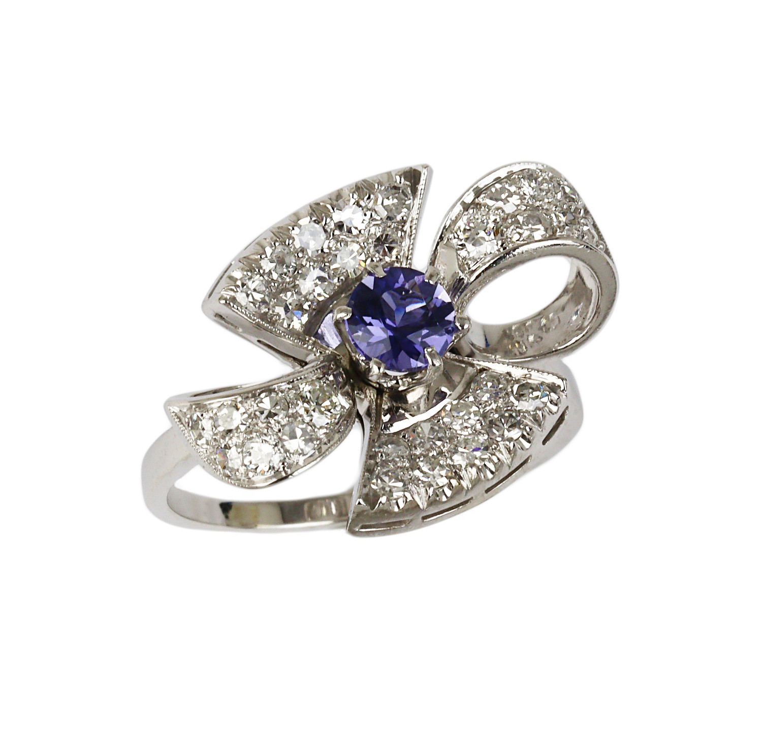 Featured image of this Women’s 14k White Gold, Diamond, Iolite Bow Ring Size 9