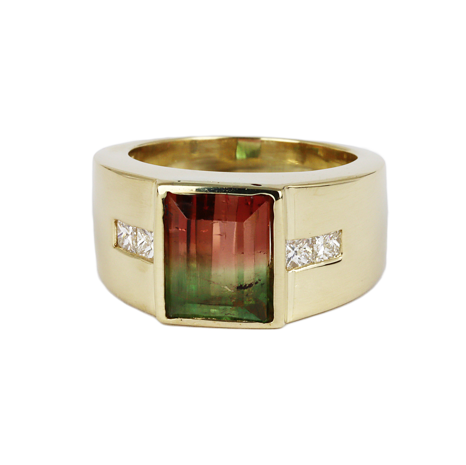 Gallery image of this Men’s 14k Yellow Gold, Diamond, Watermelon Tourmaline Ring Size 7
