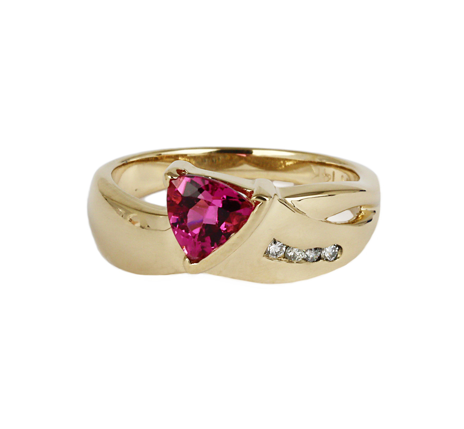 Gallery image of this Women’s 14k Yellow Gold Diamond, Pink Tourmaline Ring Size 6.5